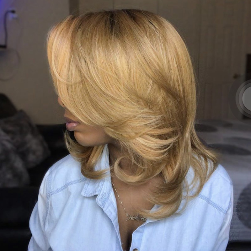 Perruque synthétique dégradé doré, cheveux courts bouclés personnalisés, coupe du visage, fibre chimique, soie haute température, couvre-tête_voghion.com