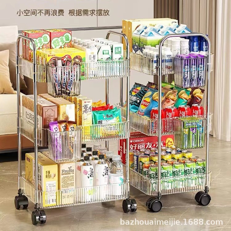 Estante de almacenamiento de carro pequeño merienda doméstica estantería de almacenamiento de múltiples capas cocina móvil cesta de frutas y verduras estante de acrílico