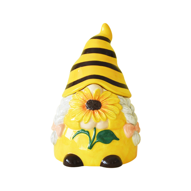 Tarro sellado de primavera, frasco lindo de elfos de abejas, frasco de almacenamiento de alto valor en relieve creativo de cerámica