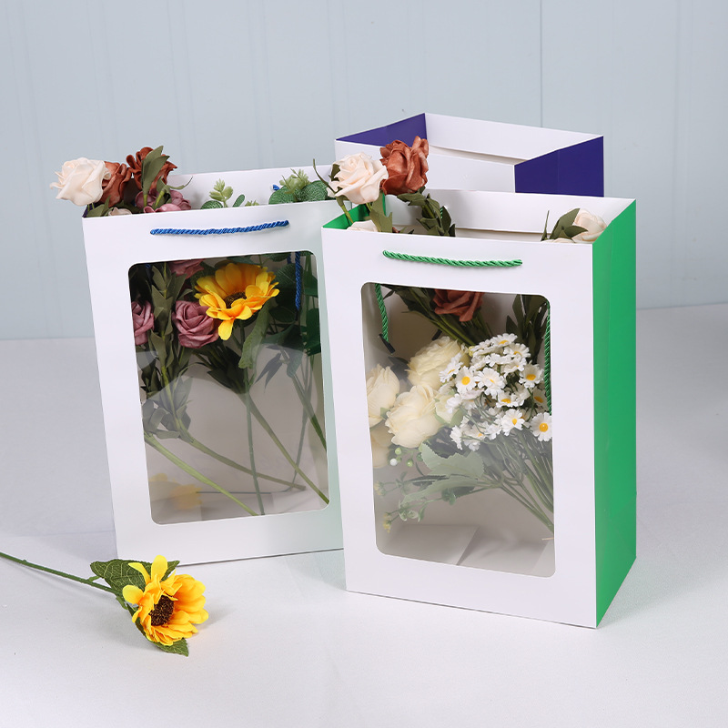 现货礼品袋透明开窗礼品手提袋鲜花手提袋精美雅致婚礼喜糖礼物