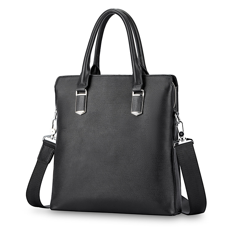 Maletín vertical bolso de los hombres primera capa de piel de vaca bolsa de mensajero casual de negocios bolso de los hombres de cuero negro entrega de una sola pieza