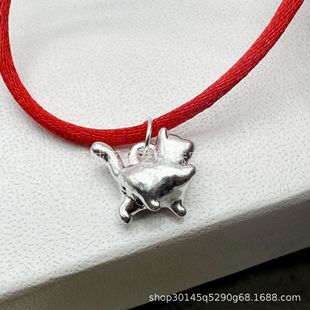 Sterling silver s999 proud cat pendant necklace kitten transfer beads 3D hard silver accessories DIY beaded bracelet accessories