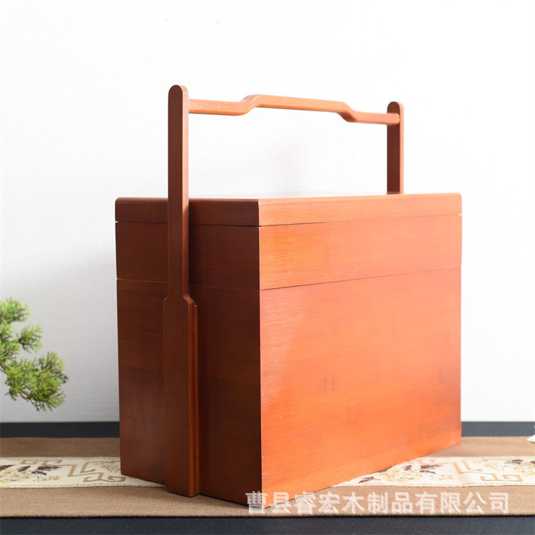 创意实木手提餐盒食品盒酒店送餐木质手提盒野营整理收纳盒展示盒