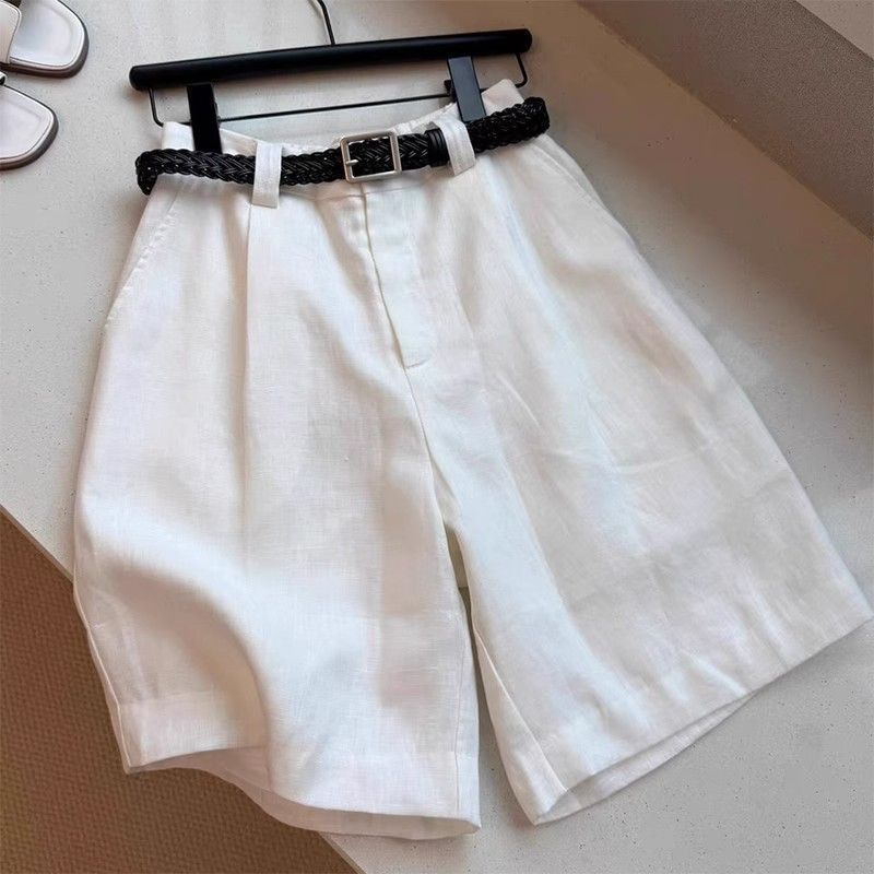 Linen White Shorts for Women, Summer Thin Style, Old Money Style, Cotton-Linen Mid-Length Pants, Loose Tencel Suit A-Line Five-Point Pants Linen White Shorts for Women, Summer Thin Style, Old Money Style, Cotton-Linen Mid-Length Pants, Loose Tencel Suit A-Line Five-Point Pants