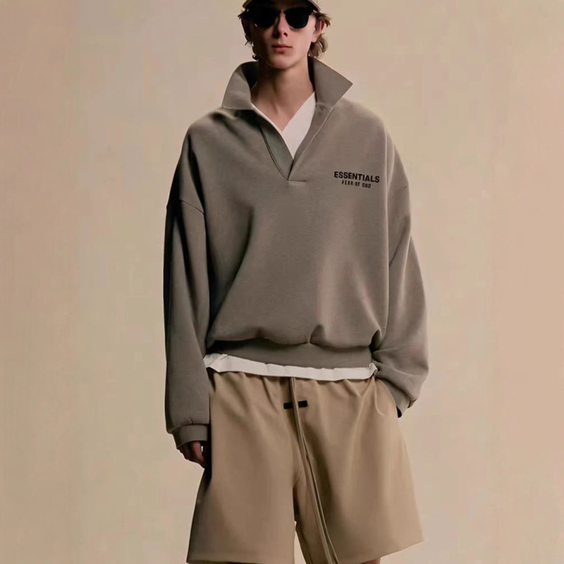 Fog Essentials Hhh American Polo Collar Sweatshirt High Street Pure Cotton Loose Heavy Long-Sleeved Niche Laminated Fog Essentials Hhh American Polo Collar Sweatshirt High Street Pure Cotton Loose Heavy Long-Sleeved Niche Laminated