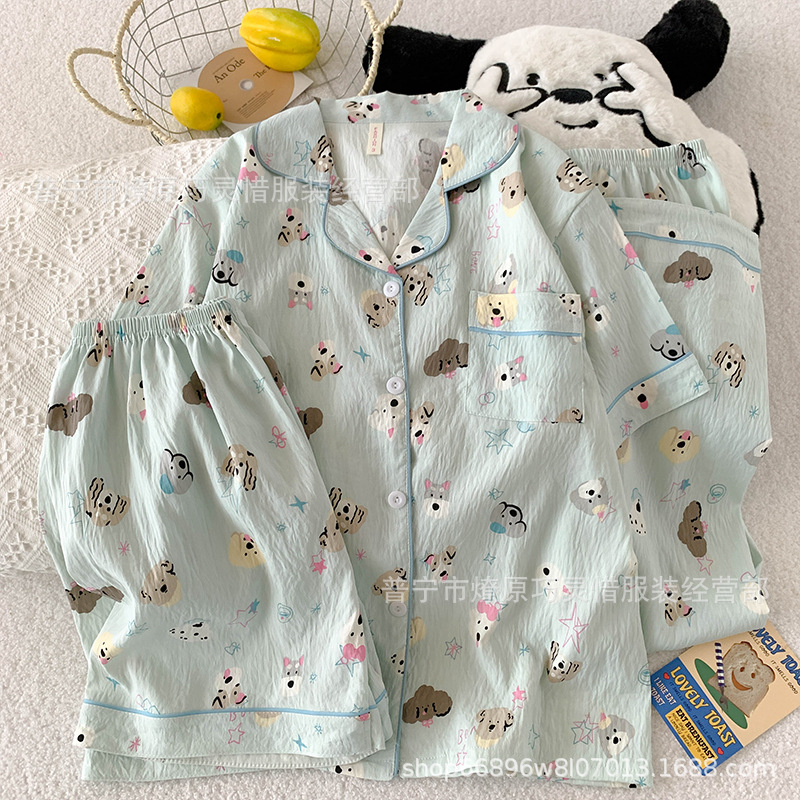 Pajamas de tres piezas de torta de oso para mujeres de verano, pantalones de manga corta, nubes de algodón adorable, viento en 2025 nueva ropa para el hogar