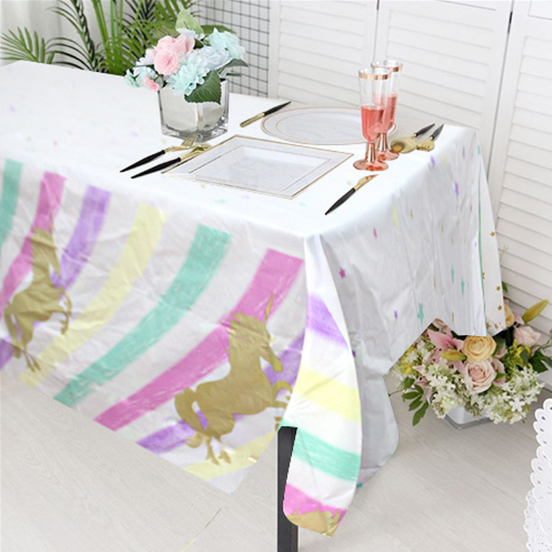 Cross-border Unicorn PE Tablecloth Cartoon Rainbow Stars Waterproof Disposable Tablecloth Dining Cloth Party Party Supplies