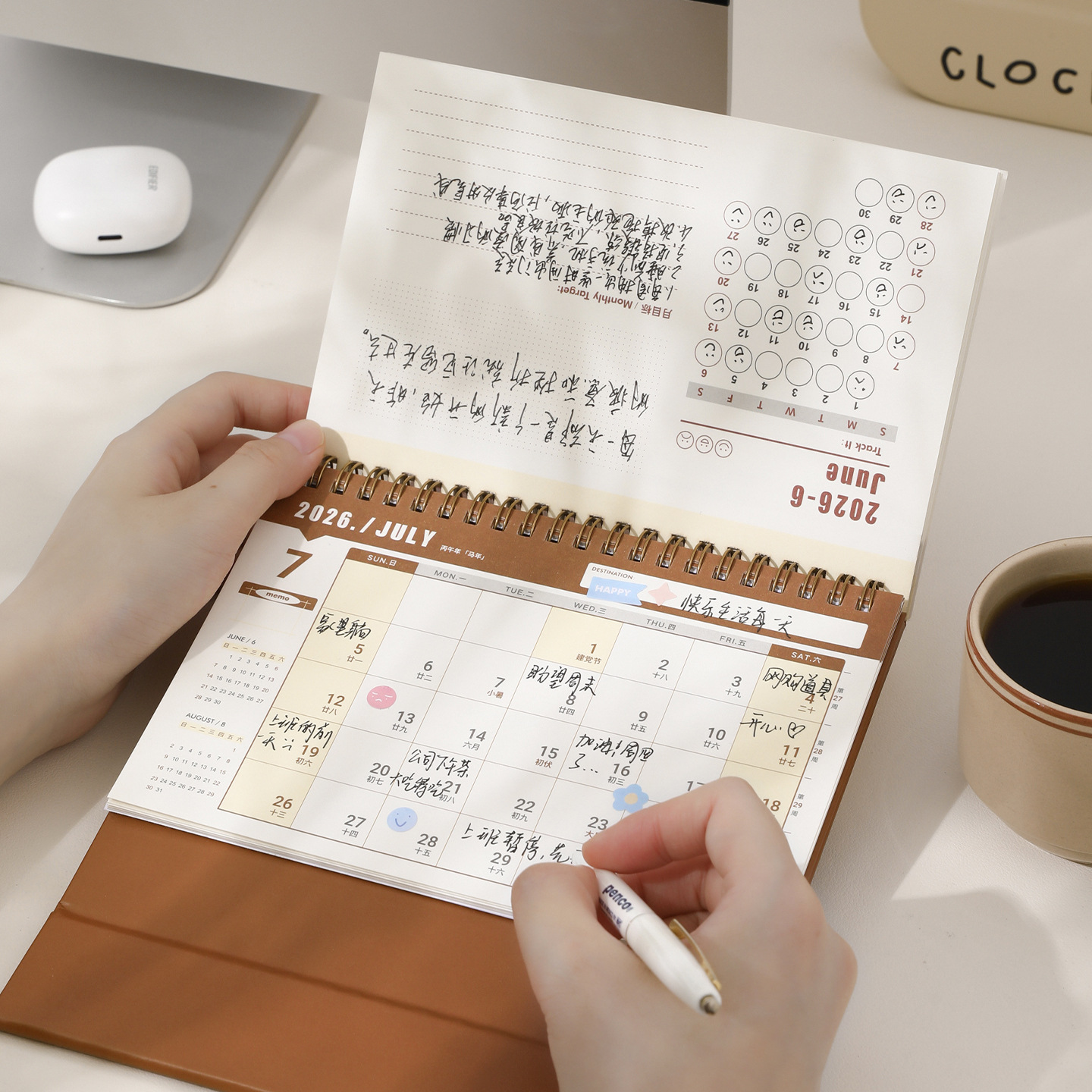 Calendario de escritorio básico Xinmo 2026 Retro plan de registro simple oficina escritorio mensaje memo calendario decoración