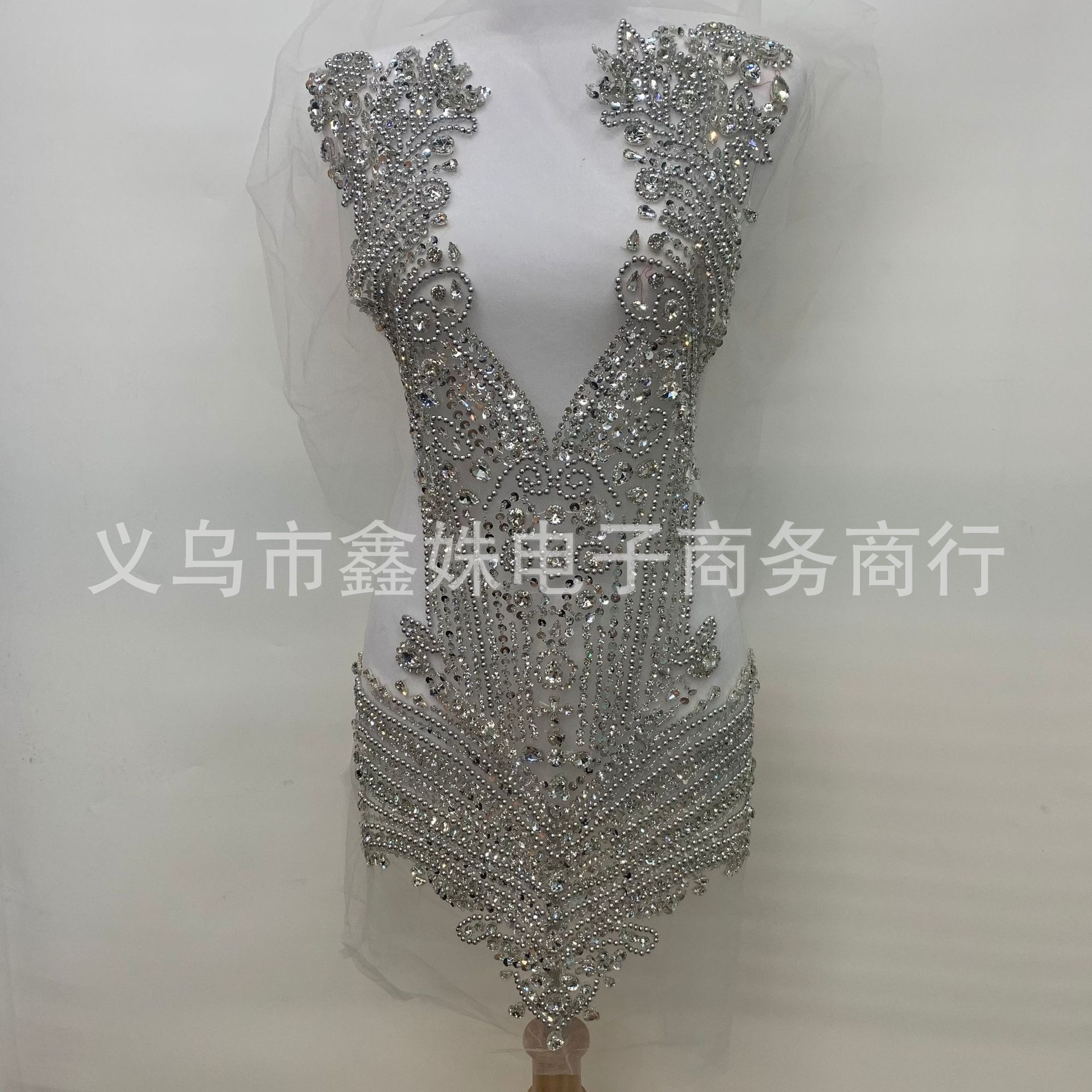 手工钉珠婚纱礼服装饰银色蕾丝贴花