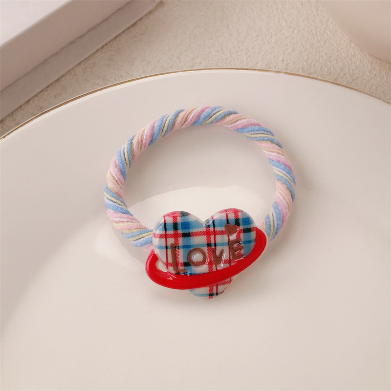 Nuevo anillo de cabello de amor a rejilla niña linda corda de cabeza de color grueso alta elástica universal banda de goma adornos para el cabello