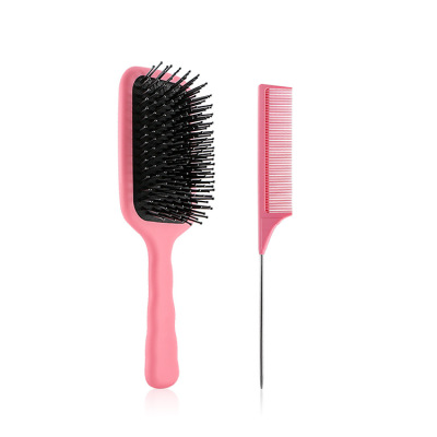 亞馬遜款少女心美發梳女士兩件套氣囊尖尾梳粉色挑發理發卷直兩用