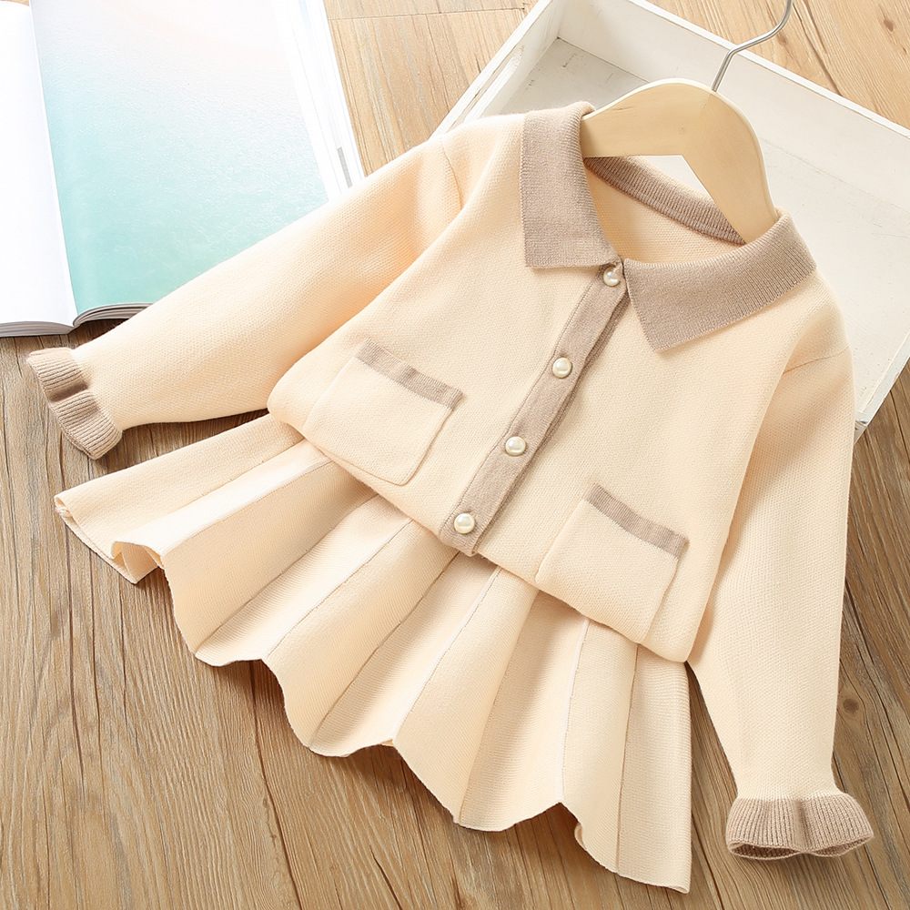 Children's Sweater 2022 Autumn/Winter New Korean Small Fragrance and Western Style Knitted Two Piece Set for_voghion.com