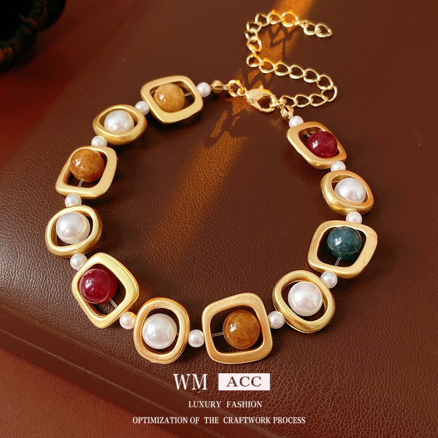 Medieval vintage perla redonda pulsera collar nicho de diseño conjunto retro joyas de corte al por mayor
