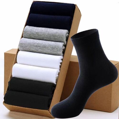 Socks men's mid-calf business socks men's cotton socks breathable sweat-absorbent and deodorant solid color summer thin four-season mid-calf socks