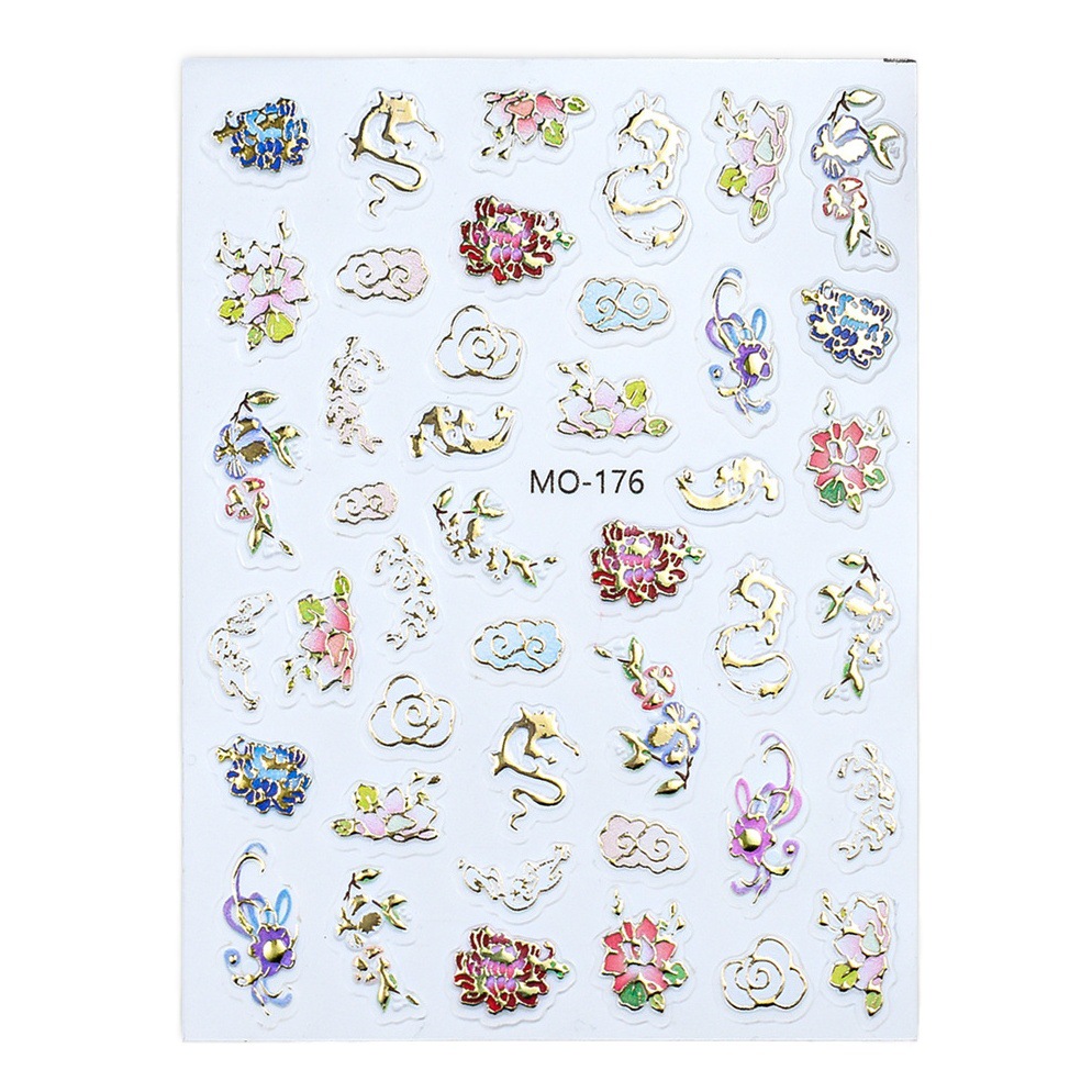 Dragon year nail stickers laser magic color with adhesive dragon pattern totem relief gilding nail accessories stickers wholesale