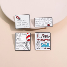 欧美跨境新品英文句子励志白色方框微笑领针金属徽章胸针配饰