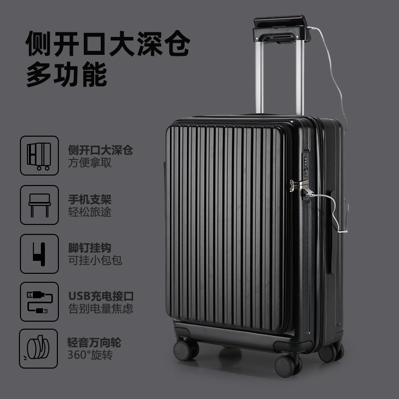 Maleta abierta lateral, 20 pulgadas, maleta de embarque, maleta de tracción de gran capacidad, maleta de contraseña para niños, niñas, 28 pulgadas.