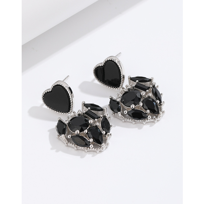Pendientes de amor negro para mujeres 925 plata esterlina diseño de nicho 2023 nuevos pendientes populares pendientes de lujo de alta calidad