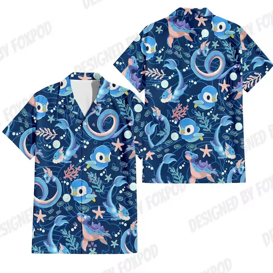 Europa y América venta caliente transfronteriza hombres vacaciones de verano hawaiano camisa de botones de manga corta dibujos animados color de contraste animal impresión 3D