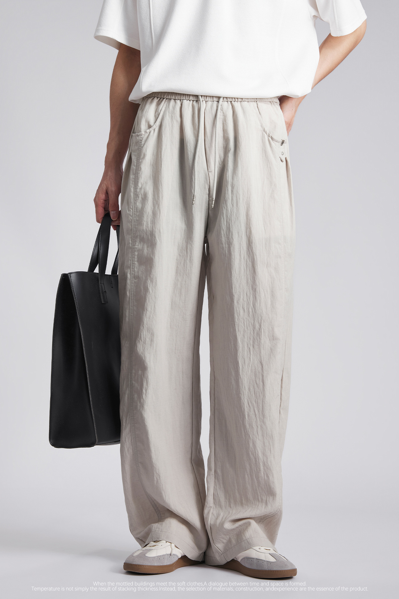 Quần dài nam ống rộng chất liệu linen phong cách thư giãn — đen chi tiết 2
