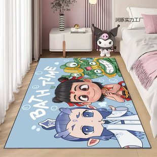 Nezha Cartoon Bedroom Bedside Carpet Thickened Crystal Velvet Living Room Carpet Stain-Resistant Room Large Area Fully Covered Mat