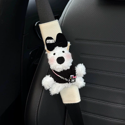 Interior Accessories, Seat Belt Decoration, Anti-Collision Seat belt shoulder pad - camera-diamond-m-black-knot-black-sweater-west-highland-fabric-shoulder-pads-hand-sewn