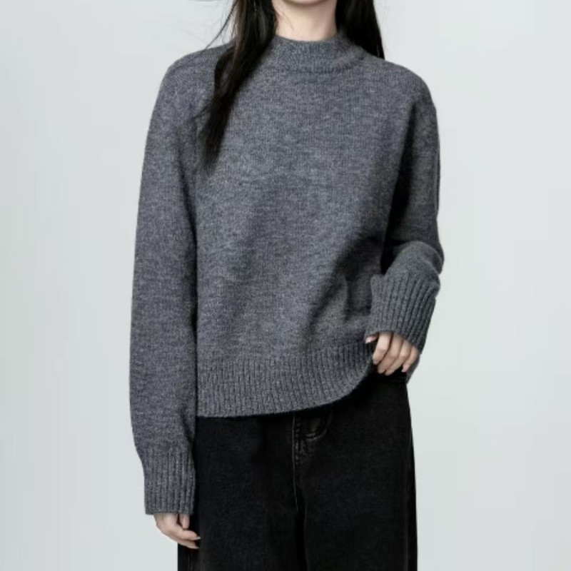 欧美跨境针织衫秋冬新款甜美套头宽松纯色长袖百搭毛衣女外套上衣|undefined