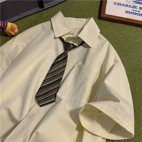 Summer thin brown shirt, uniform, Japanese set, plus size
