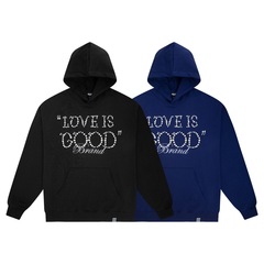 国潮GOODBRAND老白同款 Love is good珍珠标语连帽套头卫衣