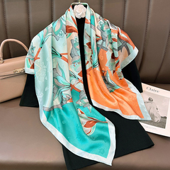 春秋季花卉90絲巾方巾女護頸薄款時尚洋氣領巾夏季出行沙灘紗巾