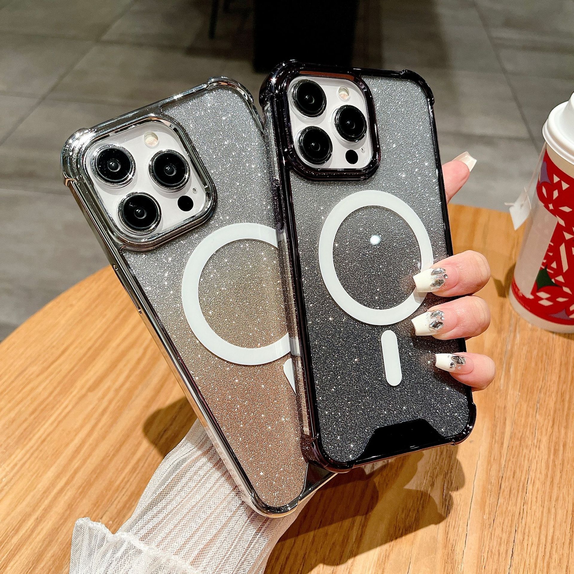 Magnetic Phone Case For Iphone 15 And 14 With Glitter Paper Finish_voghion.com