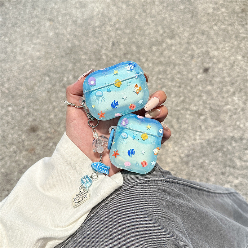 Transparent Blue Ocean Fish Airpodspro2 Earphone Case Suitable for Apple 2/3/4 Generation Wireless Bluetooth Protective Case Transparent Blue Ocean Fish Airpodspro2 Earphone Case Suitable for Apple 2/3/4 Generation Wireless Bluetooth Protective Case