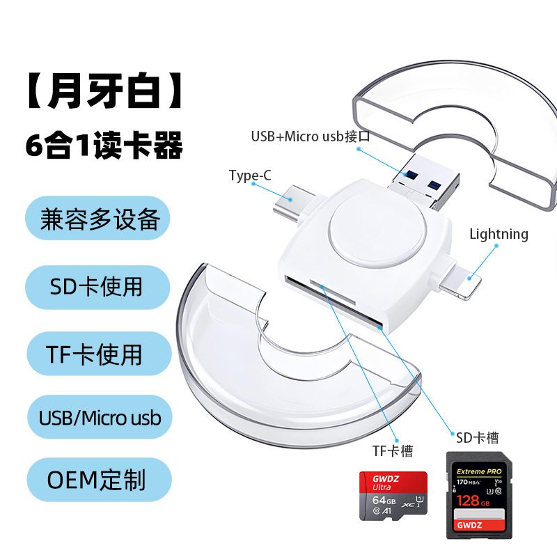 Lector de tarjetas de teléfono móvil para Huawei Android tipo-c Cuatro en Uno TF tarjeta SD redondo multifunción lector de tarjetas al por mayor