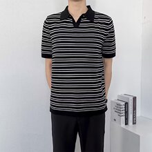 夏季POLO衫2024男短袖ins日系潮青春流行新款原宿标准潮流条纹感