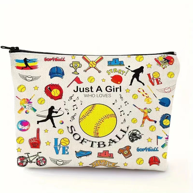 Elementos deportivos de béisbol bolsas de maquillaje impresas para chicas de béisbol bolsas portátiles de baño regalos para los amantes del béisbol