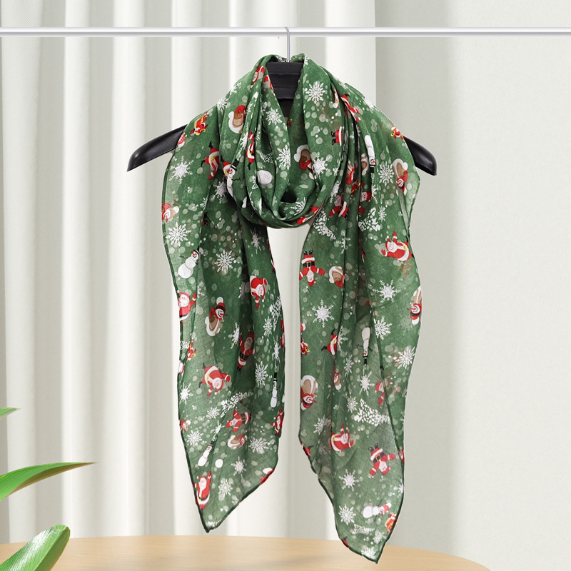 Christmas style cartoon printed silk scarf female four seasons good scarf large size scarf large shawl tide_voghion.com