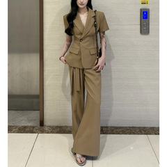 西装套装女2025夏季新款韩版气质显瘦高级感收腰西装阔腿裤两件套