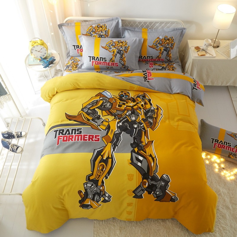 Cartoon four-piece cotton cotton boy children Superman dormitory three-piece fitted sheet bumblebee bedding