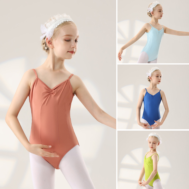 Children's Ballet Dancing Suit Summer Drawstring Camisole Girls' Performance Practice Suit Body Suit