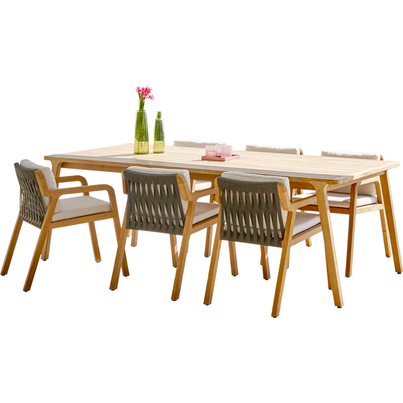 Mesas y sillas para exteriores, balcón de patio de villa, muebles de teca y ratán, terraza acristalada, jardín exterior, juego de sillas de ratán de madera maciza. image 5