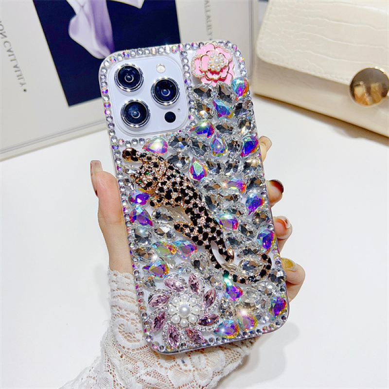 Cross-Border Applicable Iphone17 Mobile Phone Case Apple 16Promax Luxury 15 Rhinestone 14 Leopard 13 Protective Cover 12