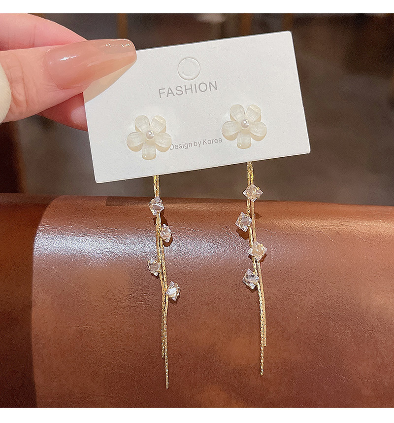 Fashion Tassel Flower Copper Inlay Zircon Drop Earrings 1 Pair