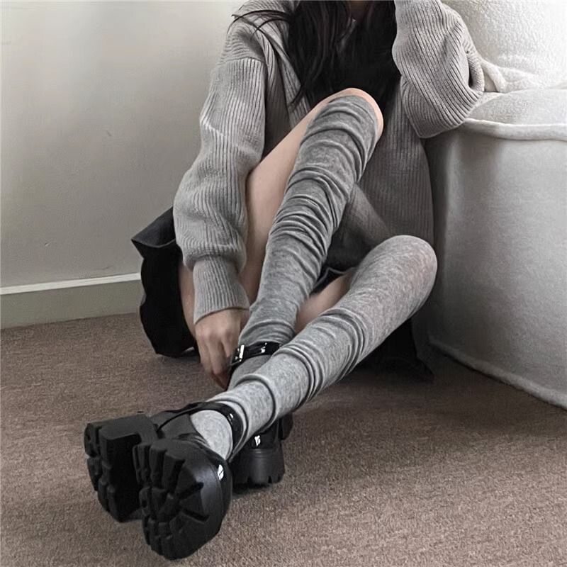 Pleated Stacked Stockings, Thin Pure Color, Pure Desire, Sweet Splicing, Over-The-Knee High Thigh Socks, Women's Pile Socks, Slimming Look