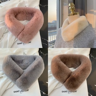 Scarf Women's Autumn and Winter Cute Girl's All-match Korean Style Fashionable Fur Plush Rex Rabbit Fur Student's Thickened Warm Neck