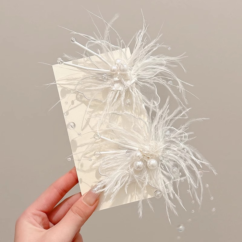 Fuegos artificiales de alta calidad, pinzas para el cabello de plumas fáciles de enfriar, flequillo lateral femenino, pinzas para el cabello inmortal, anillo de novia, tocado