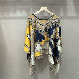 跨境批发欧美防晒丝巾百搭丽锦缎女印花仿真丝披肩外搭套头沙滩巾