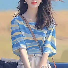 正肩短袖T恤女夏季美式复古爆款设计感小众小个子短款甜辣小上衣