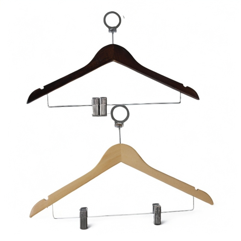 Perchas de madera maciza hotel tienda de ropa al por mayor madera doméstica soporte de ropa de madera sin rastros clip antideslizante para colgar ropa para adultos