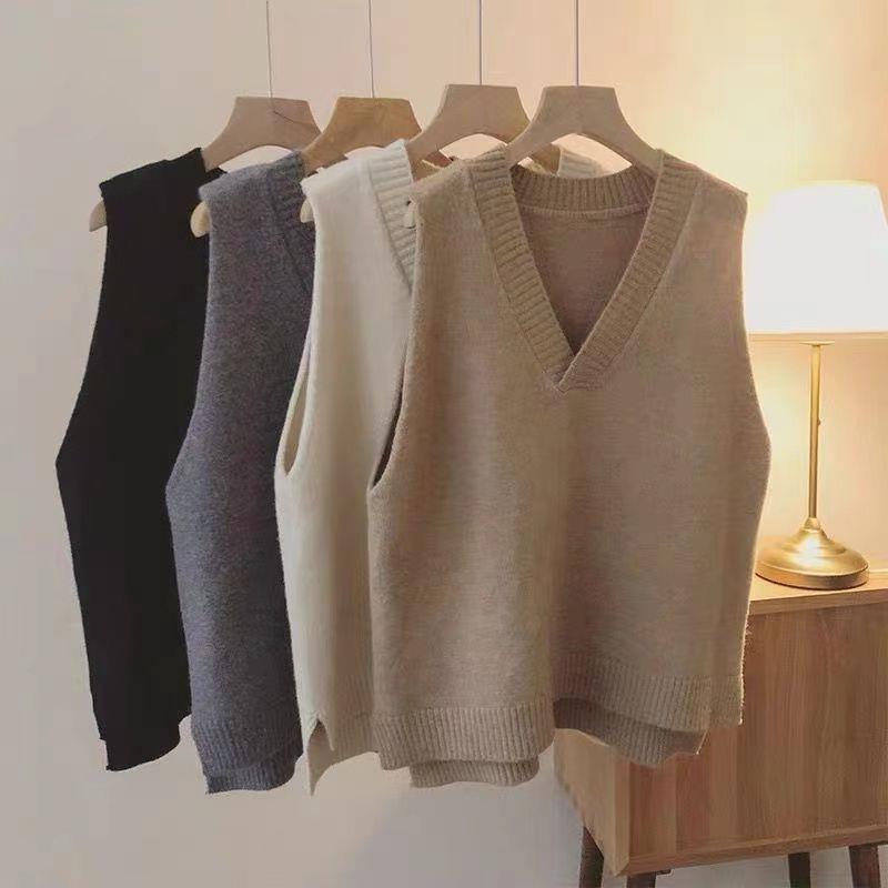 简约学院风宽松外穿洋气马夹韩版内搭无袖针织马甲v领毛衣背心女