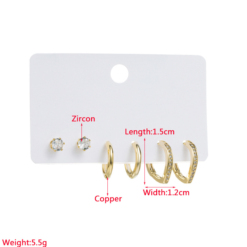 Fashion C Shape Leaf Copper Inlay Zircon Hoop Earrings 6 Pieces